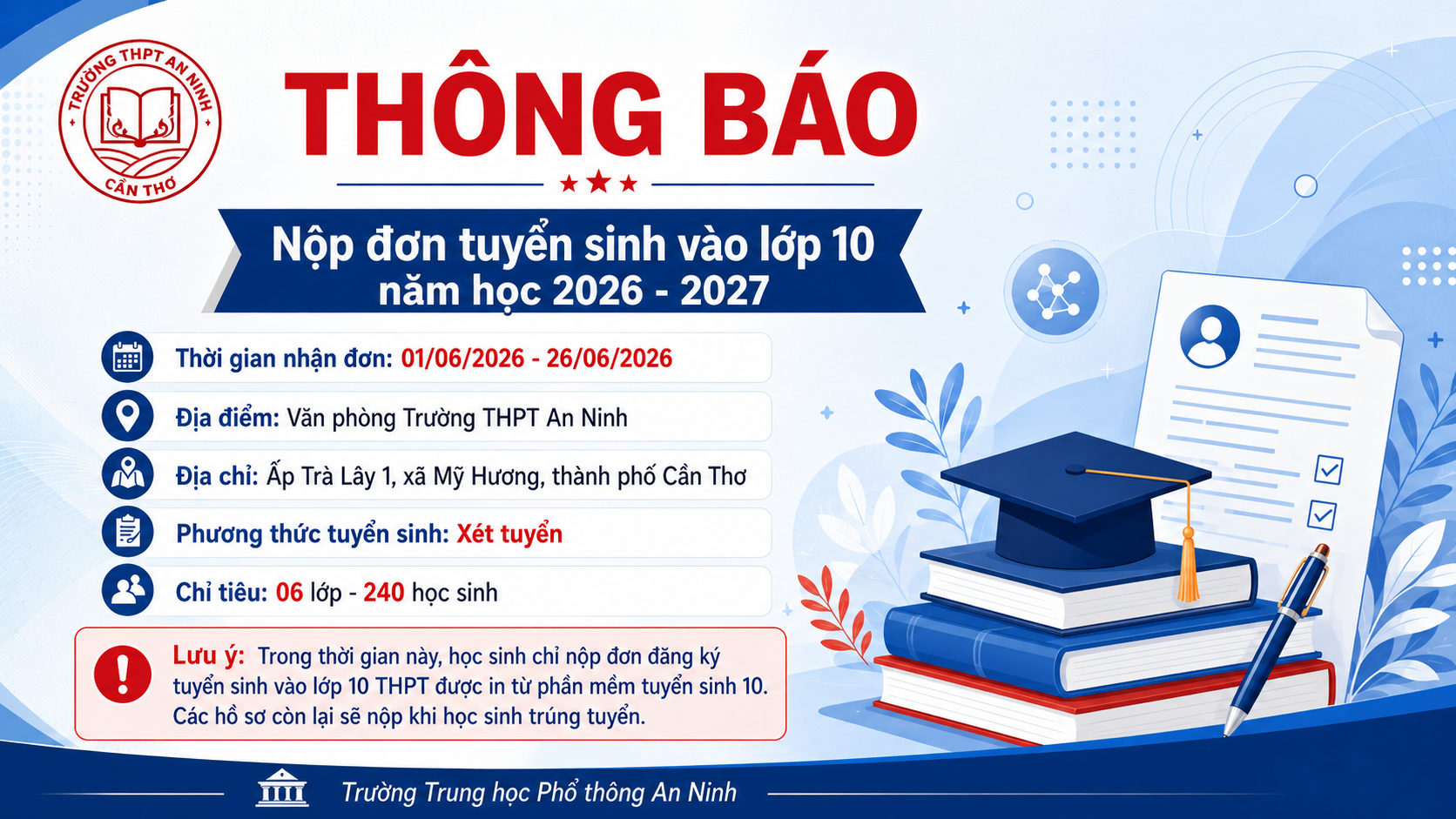 Thông báo về việc nộp đơn tuyển sinh vào lớp 10 năm học 2026 - 2027